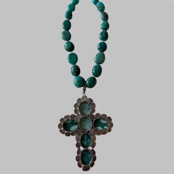 Sterling Silver Native American Large Vintage Necklace With Cross - Picture 7 of 9